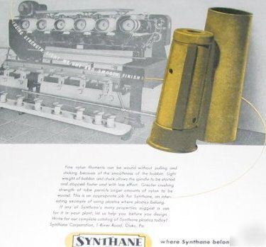 Synthane plastics bobbin-nylons mfg. oaks, pa -1948 ad