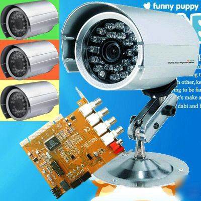 Four 36IR ccd color waterproof cameras & cctv 4-ch dvr