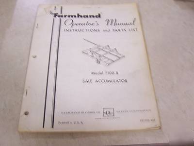 Farmhand F100-b bale accumulator operator's manual