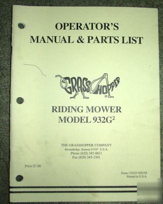 Grasshopper 932G2 riding mower operators parts manual