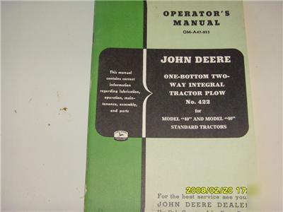 John deere operators manual integral plow 40 & 40S 
