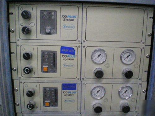 Powder coating system, guns, controls, reciprocators