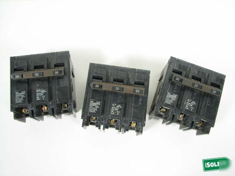 Set of 3 - 3 phase 20 amp breakers Q320 type qp - 