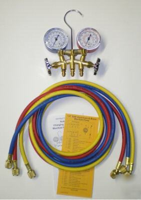 A/c charging testing mastercool brass manifold w/ hoses