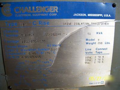 Challenger 51 kva 3 phase drive isolation transformer