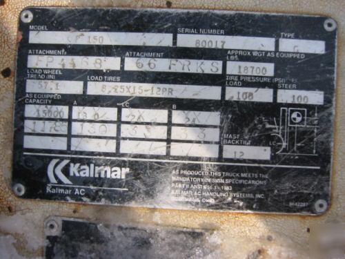 Kalmar forklift p-150 dsl -2,692 hrs- 15,000 lbs