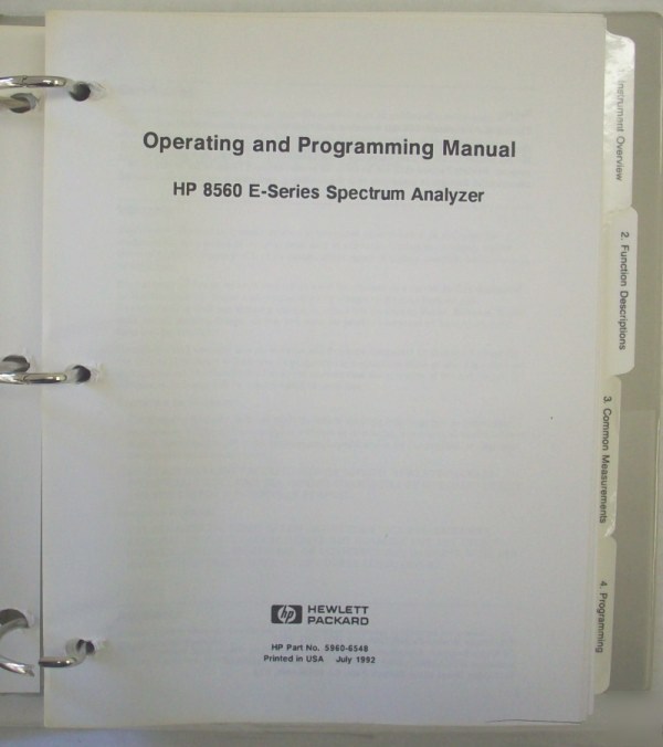 Hp 8560E spectrum analyzer op/programming manual