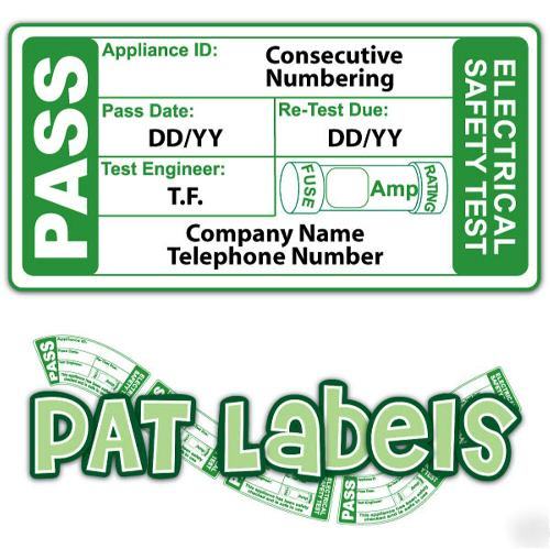 Pat labels - 500 personalised pass labels