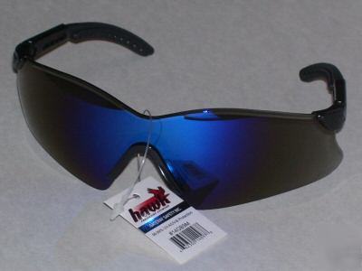 Hawk safety glasses blue mirror lens - black temples
