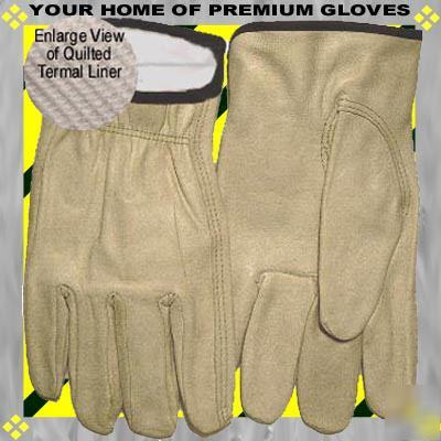 3PR largethermal lined leather work gloves cowhide go