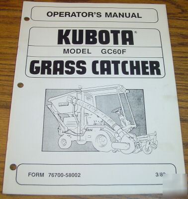 Kubota front mower grass GC60F catcher operators manual