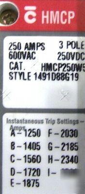 Cutler-hammer circuit breaker HMCP250W5 250A 600V 3P 