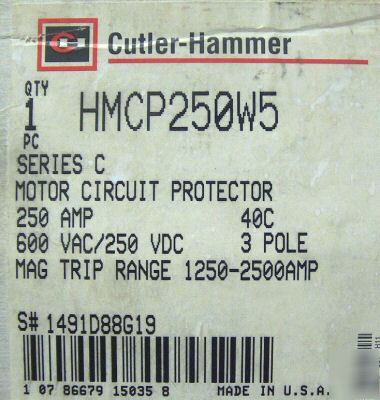 Cutler-hammer circuit breaker HMCP250W5 250A 600V 3P 