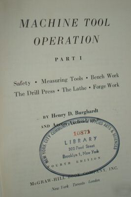 Machine tool operation - part i, 1953 - reference book