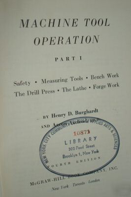 Machine tool operation - part i, 1953 - reference book