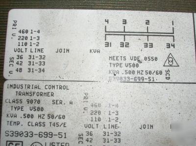 New square d industrial control transformer 9070 ser. a