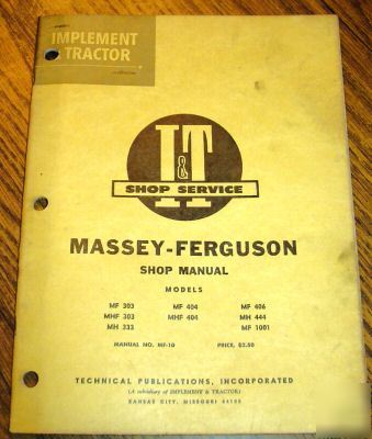 Massey ferguson mf 303-1001 tractor i&t shop manual mh