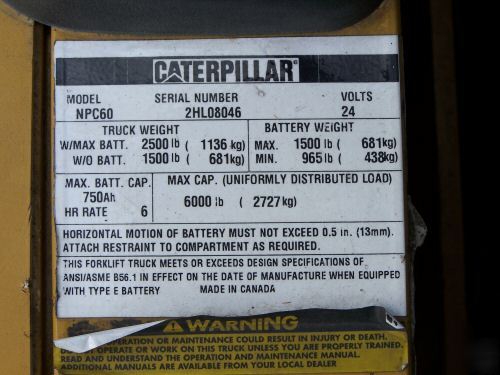 2002 caterpillar pallet jack 6,000 lb cap 24 volt