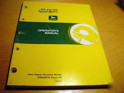 John deere 456 556 round hay baler operator's manual jd