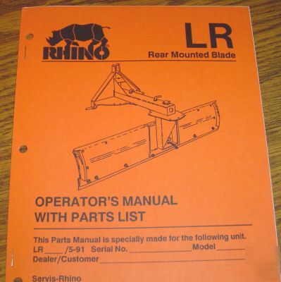 Rhino lr blade parts catalog operator's manual
