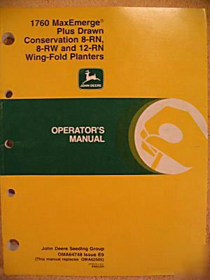 John deere 1760 drawn planter 8N 8W 12N operator manual