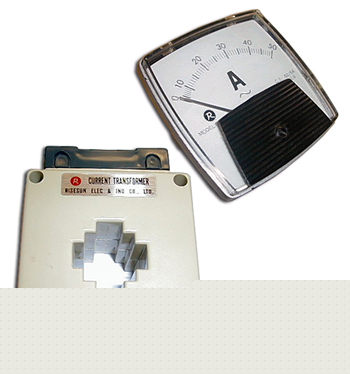 50 amp current transformer and panel meter for motor
