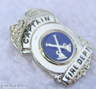 Captain~fire dept.mini silver eagle hose badge pin