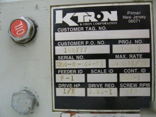 2â€ k-tron screw feeder; stainless steel (2919)