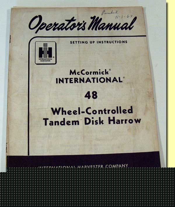 Ih mccormick 48 wheel-controlled disk harrow manual