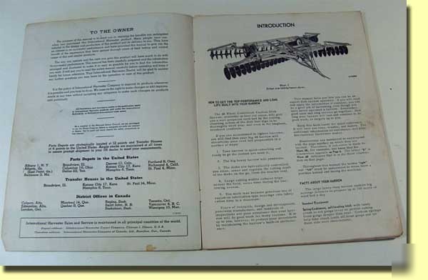 Ih mccormick 48 wheel-controlled disk harrow manual