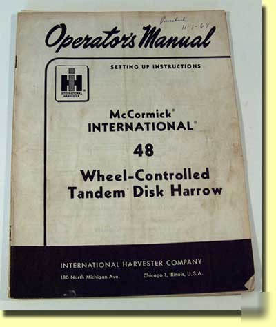 Ih mccormick 48 wheel-controlled disk harrow manual