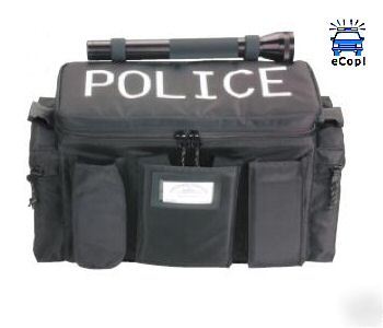 Premier police equipment black bag white logo