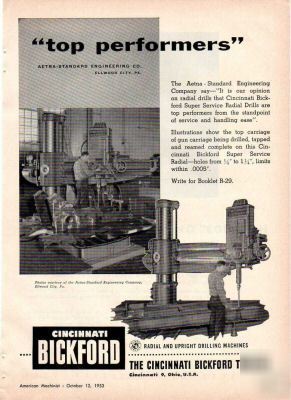 Cincinnati bickford radial drilling machine ad 1953 oh