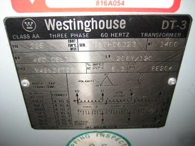Westinghouse transformer 225 kva dt-3 DT3 480/208/120V
