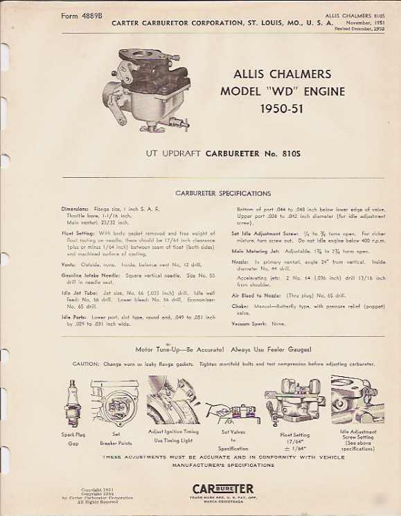 1950-51 allis chalmers wd carter 810S carburetor manual