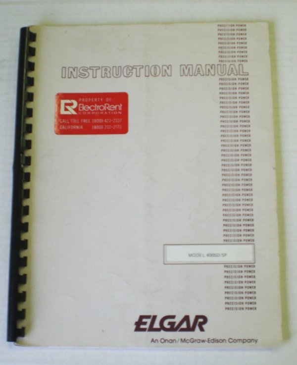 Elgar model 400SD/sp instruction manual - $5 shipping 