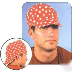 Traditional welder's cap tuff nougies, red poka dots