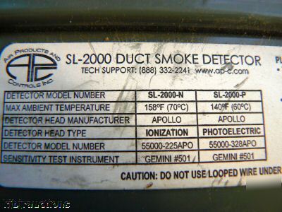 Air products sl-2000-n ionization duct smoke detector